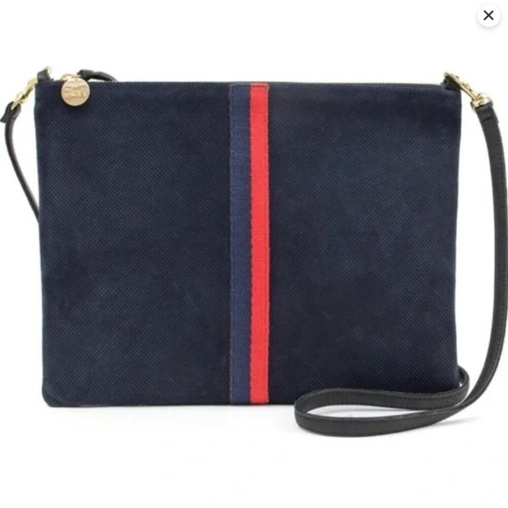 NWOT Clare V Sac Bretelle Crossbody Bag Perforated Suede Navy Blue